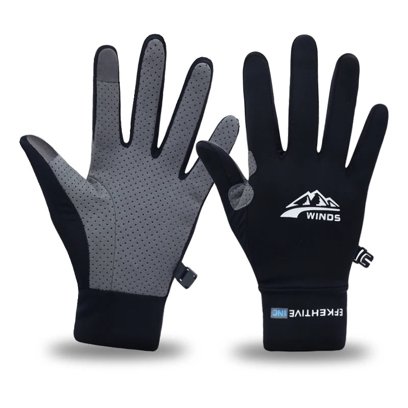 Men's Lightweight Summer Ice Silk Full-Finger Quick-Dry Touchscreen Sports Fishing Sun Protection Driving Cycling Gloves for Wom