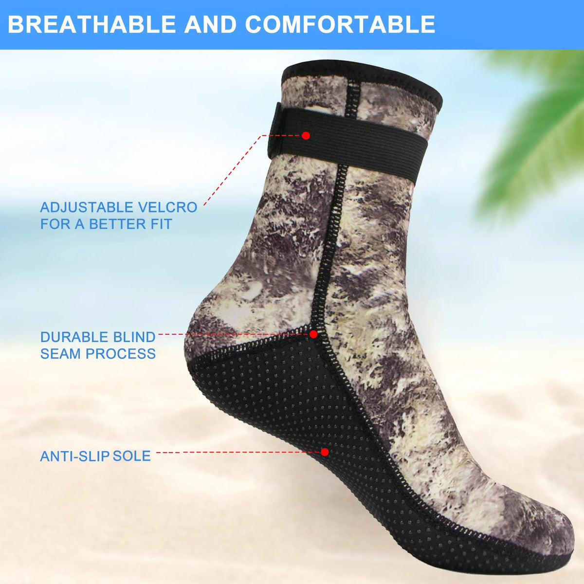 3mm Neoprene Water Socks Diving Sock Anti-Slip Wetsuit Shoes Footwear Fin Sand Proof Beach Volleyball Swim Outdoor Water Sports