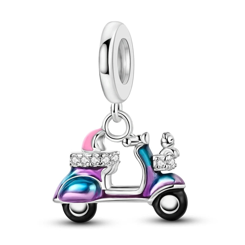 Fashion 100% 925 Silver Red Motorcycle Sports Car SUV Bus Charms Beads For Women Fit DIY Pan Bracelets Party Birthday Jewelry
