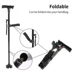 LED Telescopic Foldable Walking Cane with Emergency Alarm Anti-slip Elderly Walking Aid Crutch Stick for Seniors Parents