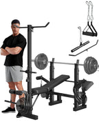 Adjustable 4-in-1 Weight Bench Set with Leg Developer Barbell Rack Butterfly Arm Preacher, Foldable Workout Bench for Home Gym