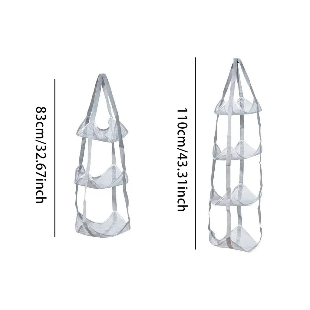 3/4 Tier Hanging Ball Storage Bag with Hooks, Mesh Sports Equipment Organizer for Basketball Football Volleyball, Over Door Wall