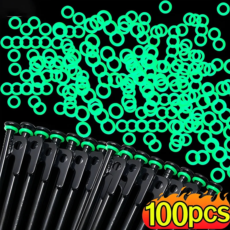 10/100 PCS Fluorescent Silicone Tent Nail Ring Luminous O-shaped Fishing Rod Rings Night Light Outdoor Camping Tents Accessories