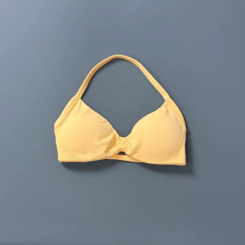 Histello Sports Strappy Bra Women Yoga Tank Bra Seamless High Support Fitness Workout Top Running Exercise Halter Gym Bras