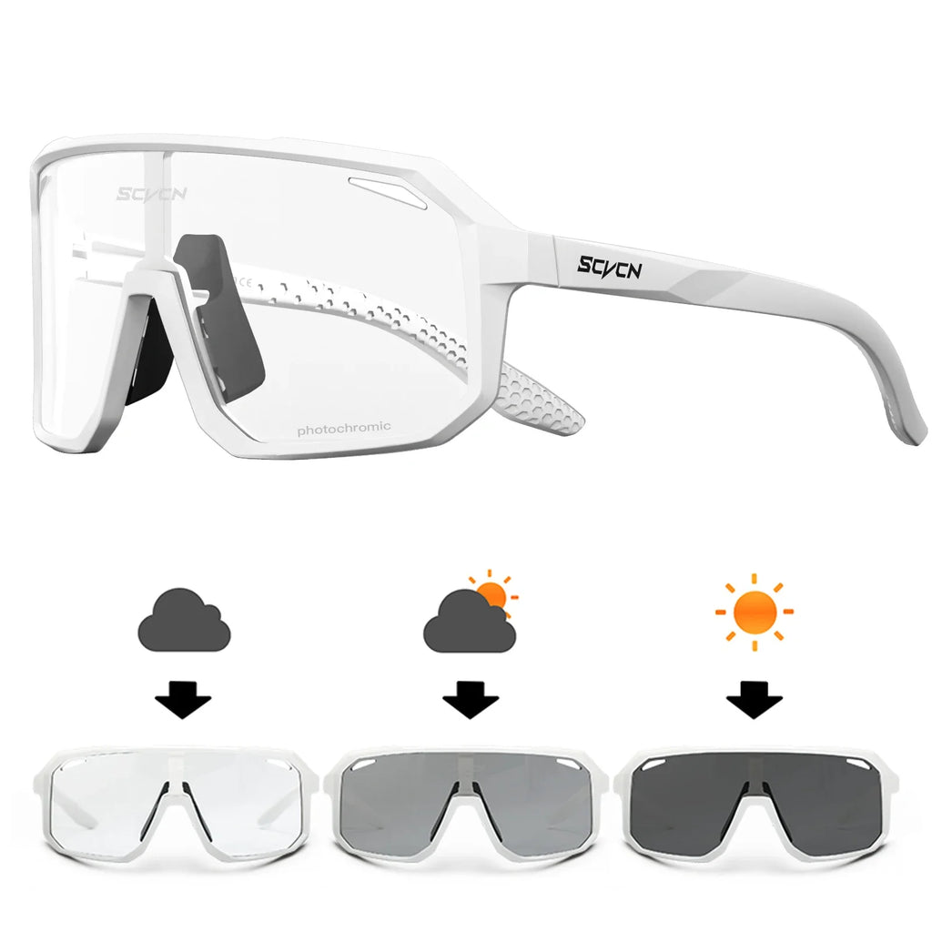 SCVCN Men Bike Photochromic Glasses Cycling Sunglasses for Women Sports Running MTB Biking Eyewear Road Mountain Bicycle Goggle