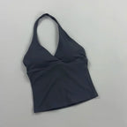 Women Halter Cropped Tank Top V‑Neck Built‑in Padded Bra Sleeveless Stretchy Soft Camisole Yoga Gym Workout Fitness ActiveWear