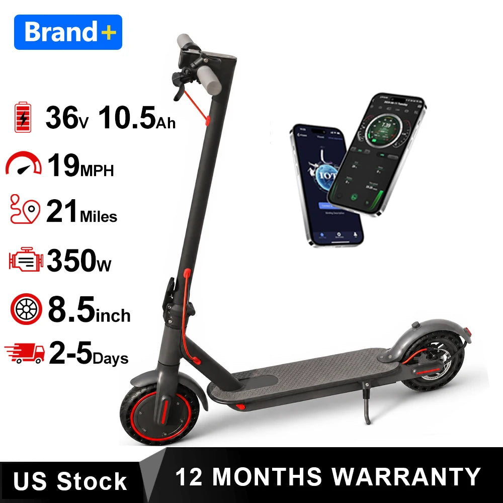 8.5inch Solid Tire Electric Scooter 10.5Ah 19mph Max Speed Smart APP Control 21miles Max Range Foldable E-Scooter for Adult