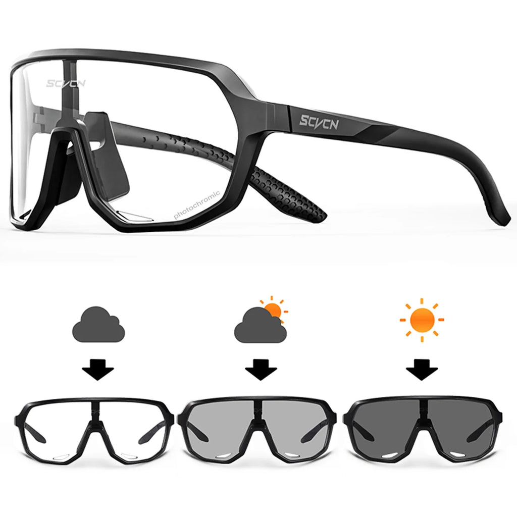 SCVCN Men Bike Photochromic Glasses Cycling Sunglasses for Women Sports Running MTB Biking Eyewear Road Mountain Bicycle Goggle