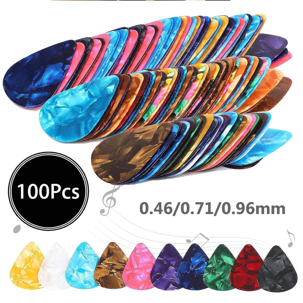 100Pcs/set Mixed Guitar Picks | 3 Thickness (0.46/0.71/0.96mm) | Celluloid Plectrums for Guitar/Bass/Ukulele | Gift Variety