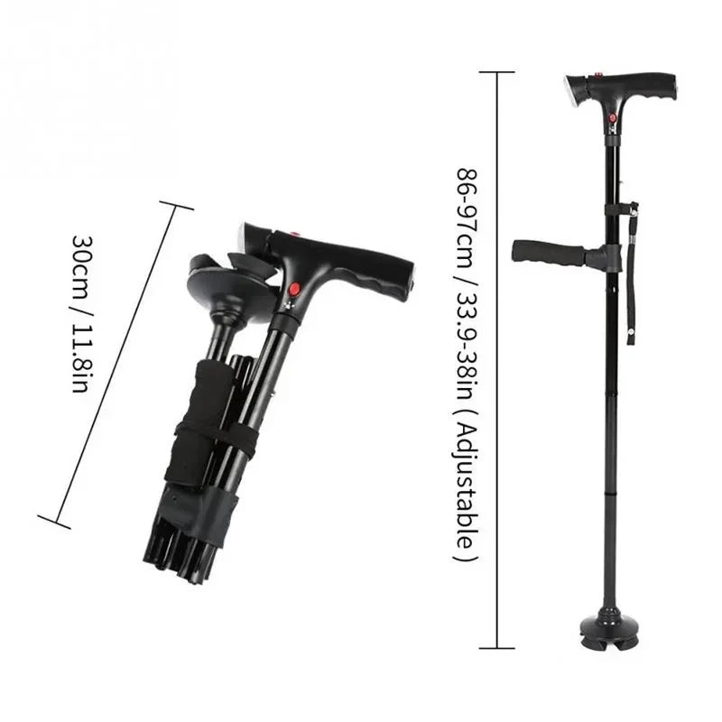 LED Telescopic Foldable Walking Cane with Emergency Alarm Anti-slip Elderly Walking Aid Crutch Stick for Seniors Parents