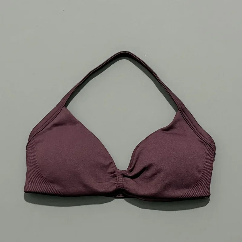 Histello Sports Strappy Bra Women Yoga Tank Bra Seamless High Support Fitness Workout Top Running Exercise Halter Gym Bras