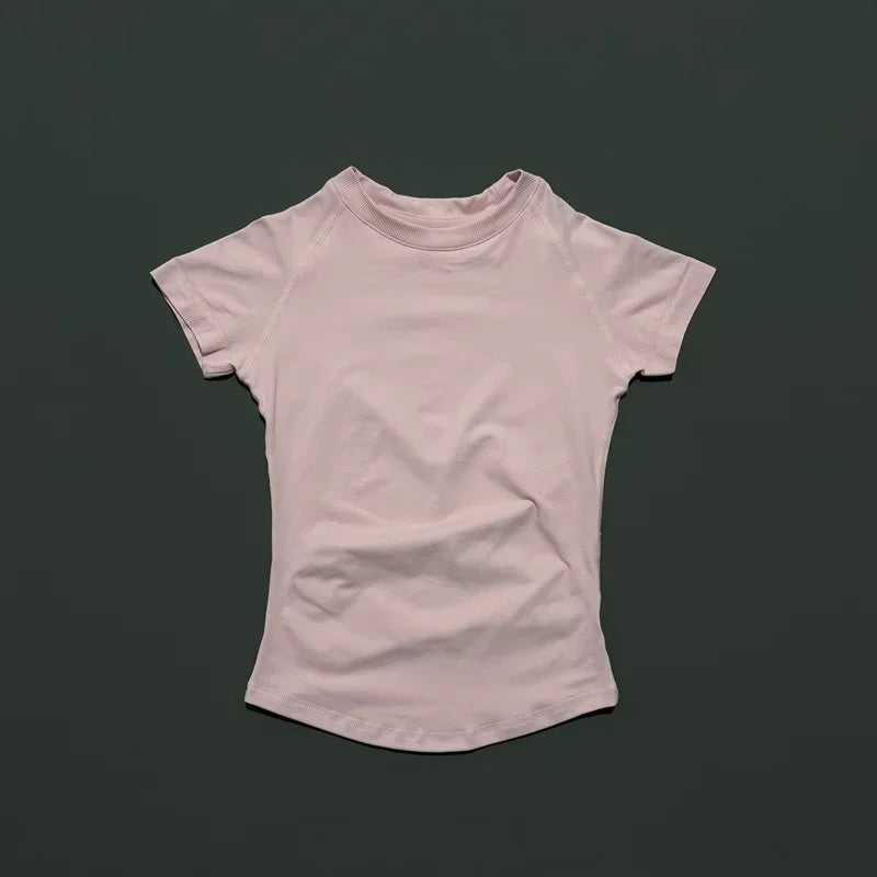 Sport Short Sleeve Top Women Running Sports T Shirt Summer Short Sleeve Round Neck Breathable Stretchy Gym Yoga Fitness Top