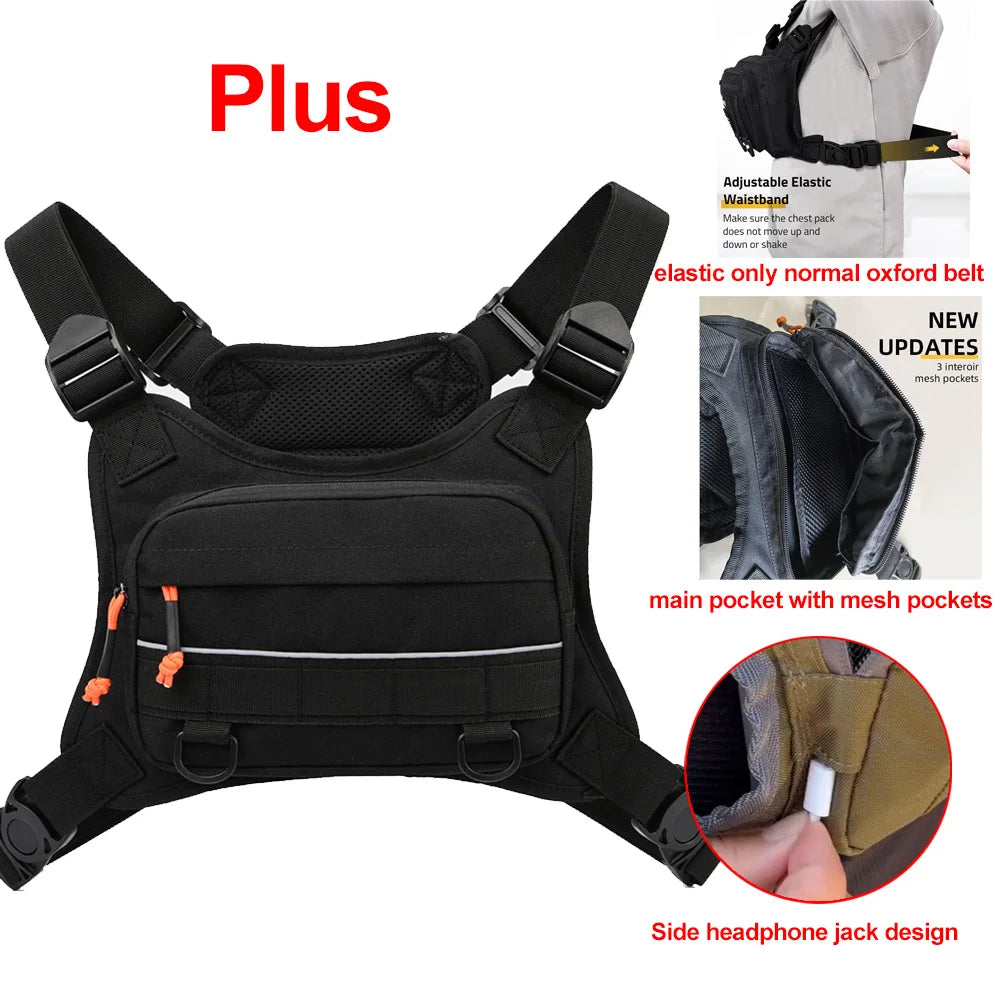 Front Chest Bag Camping Vest Backpack for Men Women Running Tactical Pack Sports Outdoor Cycling Running Fishing Travel Rig Bag