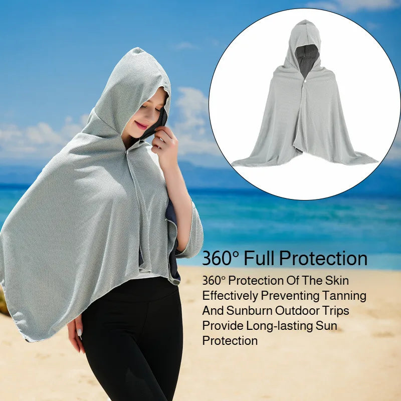 4-in-1 Cooling Hooded Cloak Super Absorbent Oversized Hooded Towel Wrap Sunscreen Quick Dry Shawl for Swimming Beach Pool Travel