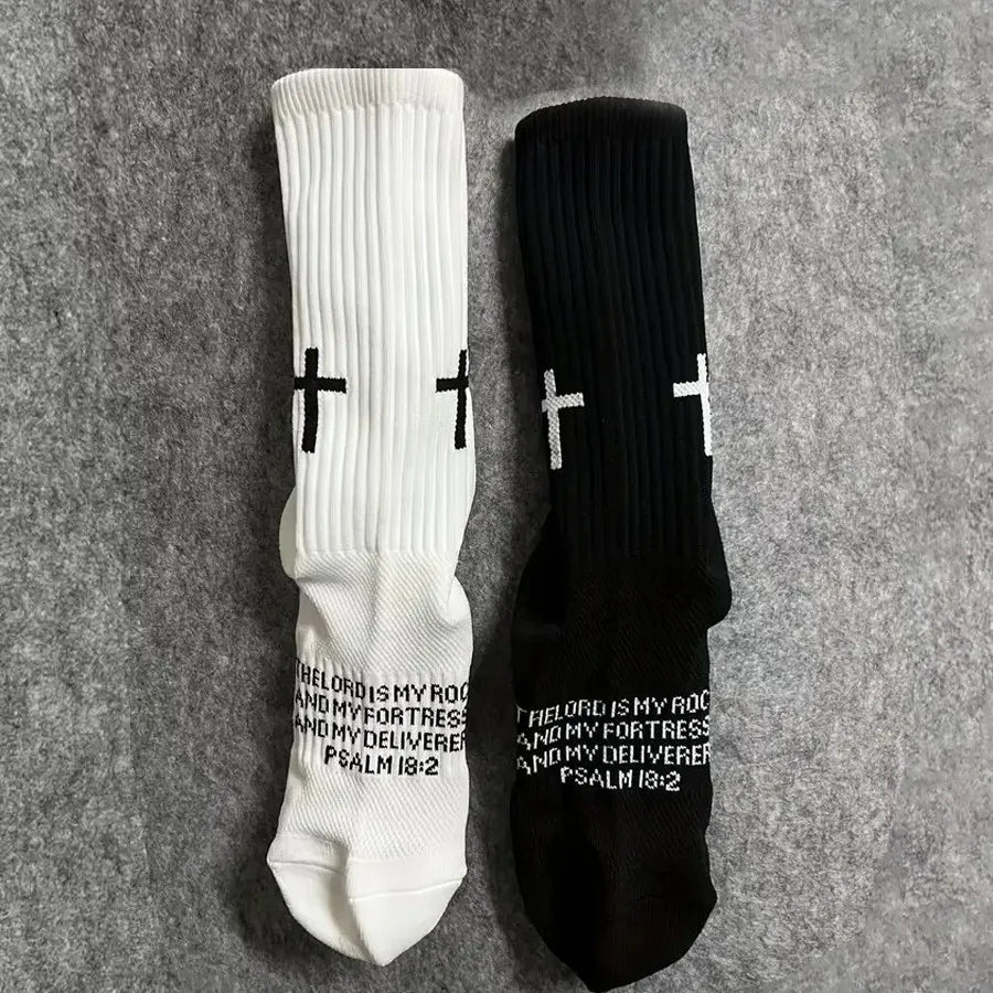 Sports Casual Socks Cross Printed Non Slip Football Socks Professional Outdoor Game Training Socks Breathable Comfortable Socks