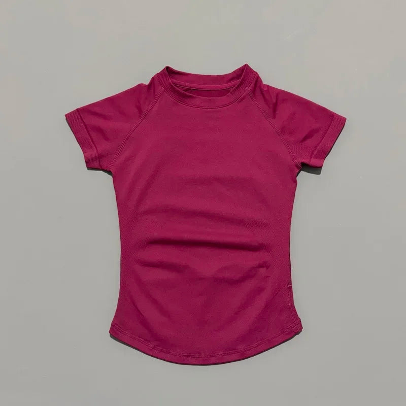 Sport Short Sleeve Top Women Running Sports T Shirt Summer Short Sleeve Round Neck Breathable Stretchy Gym Yoga Fitness Top
