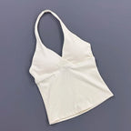 Women Halter Cropped Tank Top V‑Neck Built‑in Padded Bra Sleeveless Stretchy Soft Camisole Yoga Gym Workout Fitness ActiveWear
