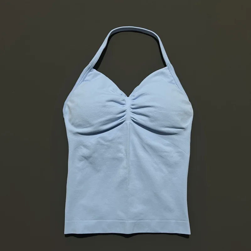 NCOYOE Women Gym Tank Top Sports V Neck Seamless Slim Fit Longline Yoga Top Running Fitness Workout Activewear Top