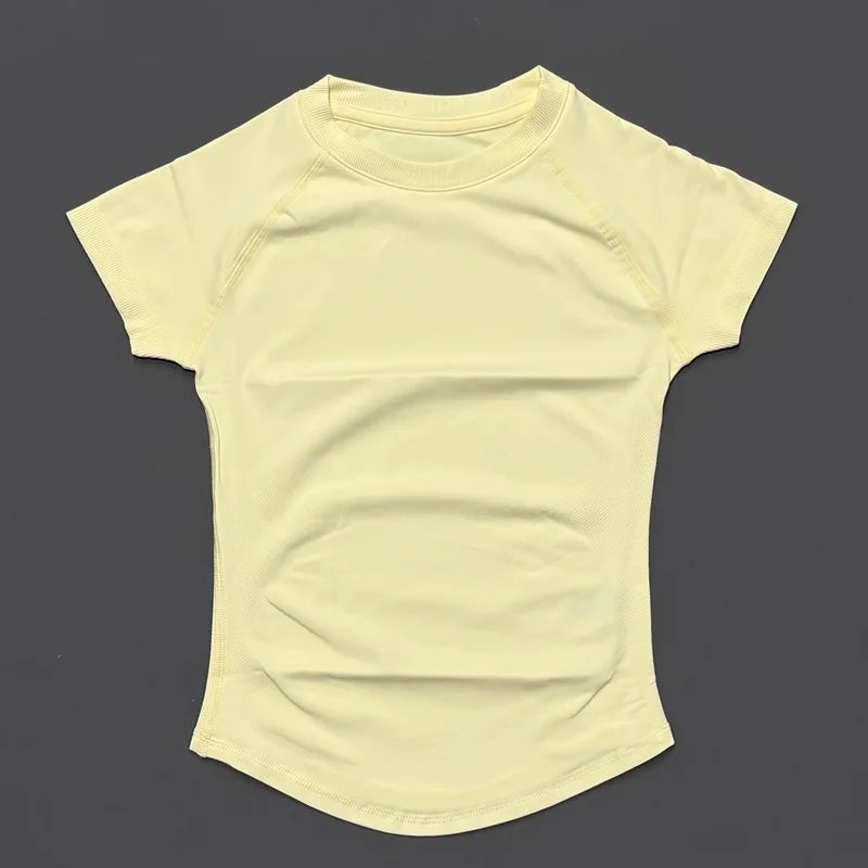 Sport Short Sleeve Top Women Running Sports T Shirt Summer Short Sleeve Round Neck Breathable Stretchy Gym Yoga Fitness Top