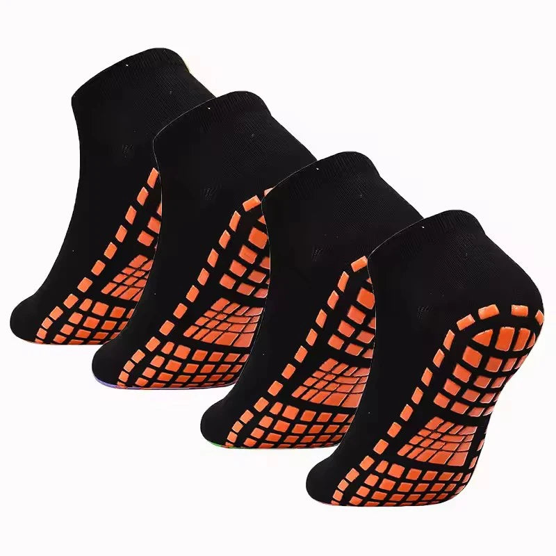 4 Pairs of Pure Cotton Yoga Socks Fitness Pilates Women's Socks Silicone Anti Slip and Wear-Resistant Foot Massage Ankle Socks