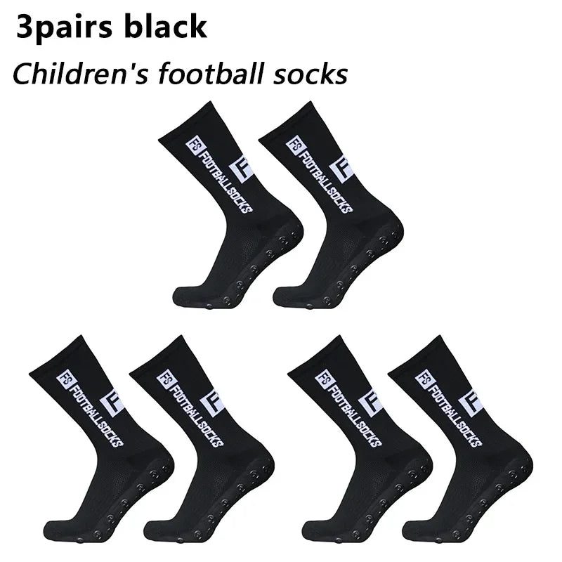 3 pairs New children and youth sports breathable soccer socks square silicone non-slip grip football socks