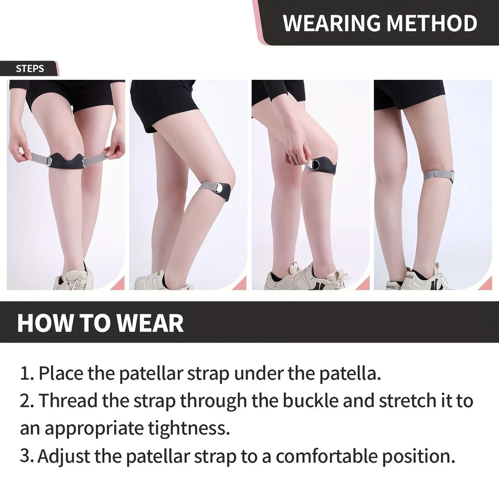 2-Pack Patella Straps with Adjustable Metal Buckle, Non-Slip Silicone Compression Patellar Tendon Support, Knee Brace for Running, Jump Rope, Badminton, Mountaineering, Unisex Shock-Absorbing Compression Patella Support Band