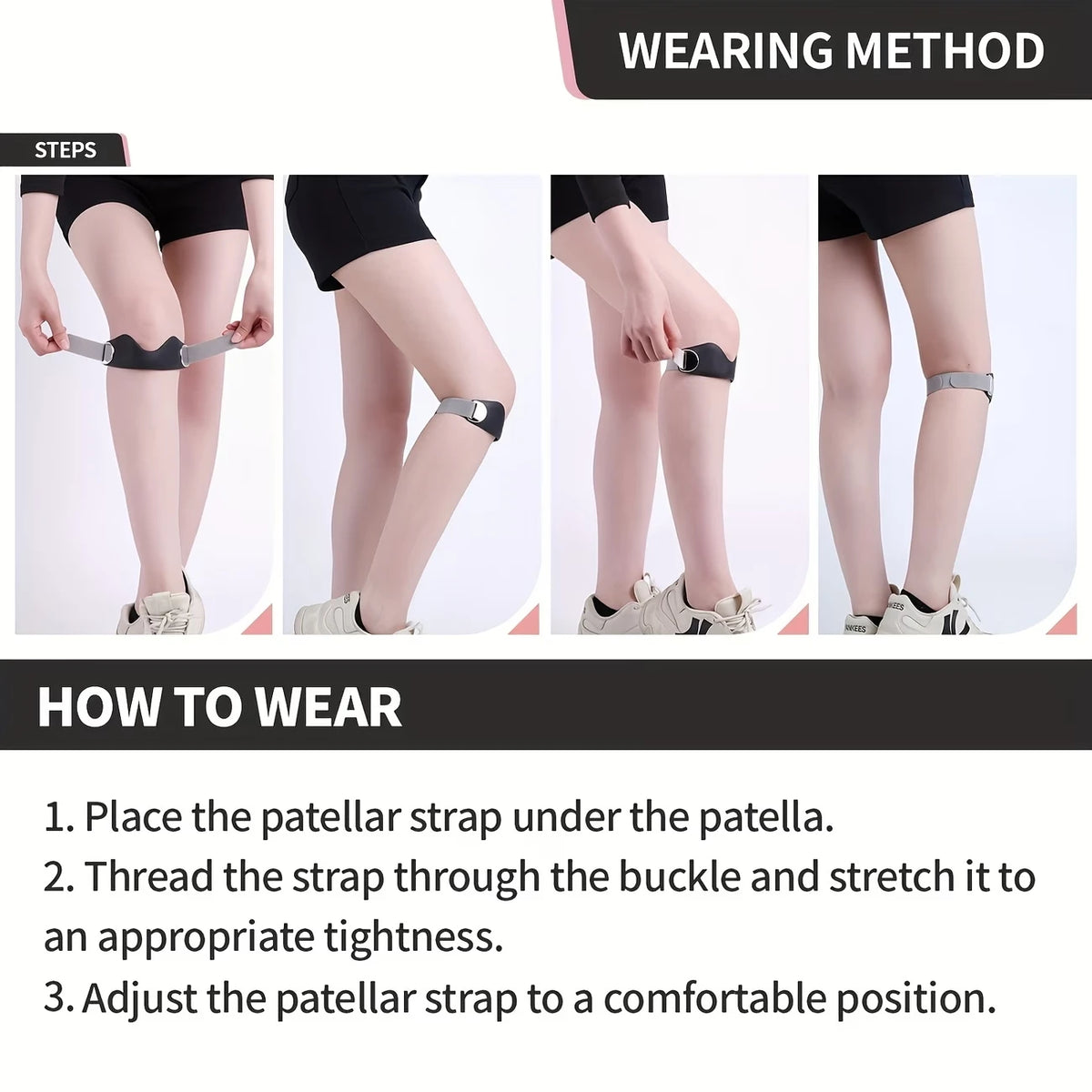 2-Pack Patella Straps with Adjustable Metal Buckle, Non-Slip Silicone Compression Patellar Tendon Support, Knee Brace for Running, Jump Rope, Badminton, Mountaineering, Unisex Shock-Absorbing Compression Patella Support Band