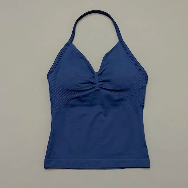 NCOYOE Women Gym Tank Top Sports V Neck Seamless Slim Fit Longline Yoga Top Running Fitness Workout Activewear Top