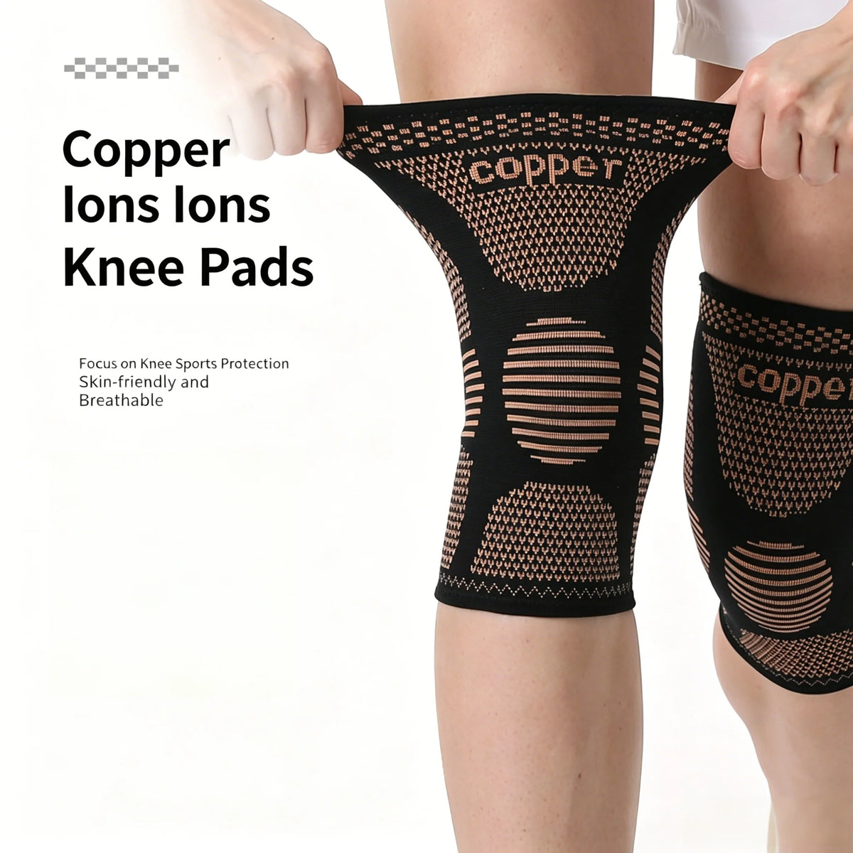 Copper Fiber Nylon Knitted Sports Knee Pads Elastic Breathable Basketball Sports Knee Pads Made of Copper Ion for Knee Support