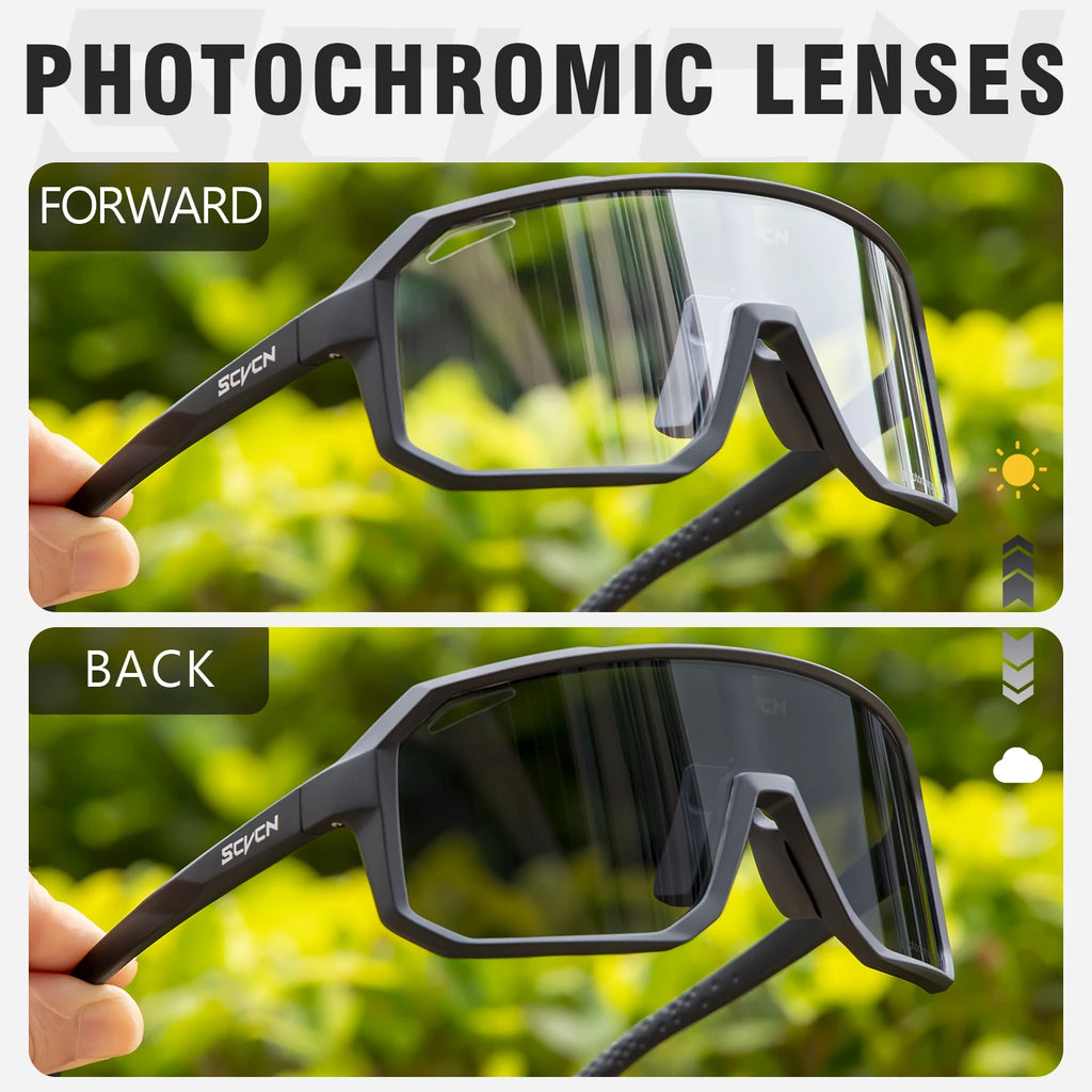 SCVCN Men Bike Photochromic Glasses Cycling Sunglasses for Women Sports Running MTB Biking Eyewear Road Mountain Bicycle Goggle