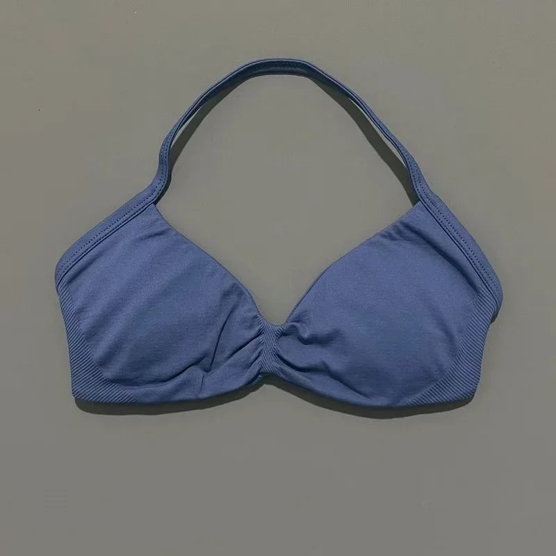 Histello Sports Strappy Bra Women Yoga Tank Bra Seamless High Support Fitness Workout Top Running Exercise Halter Gym Bras