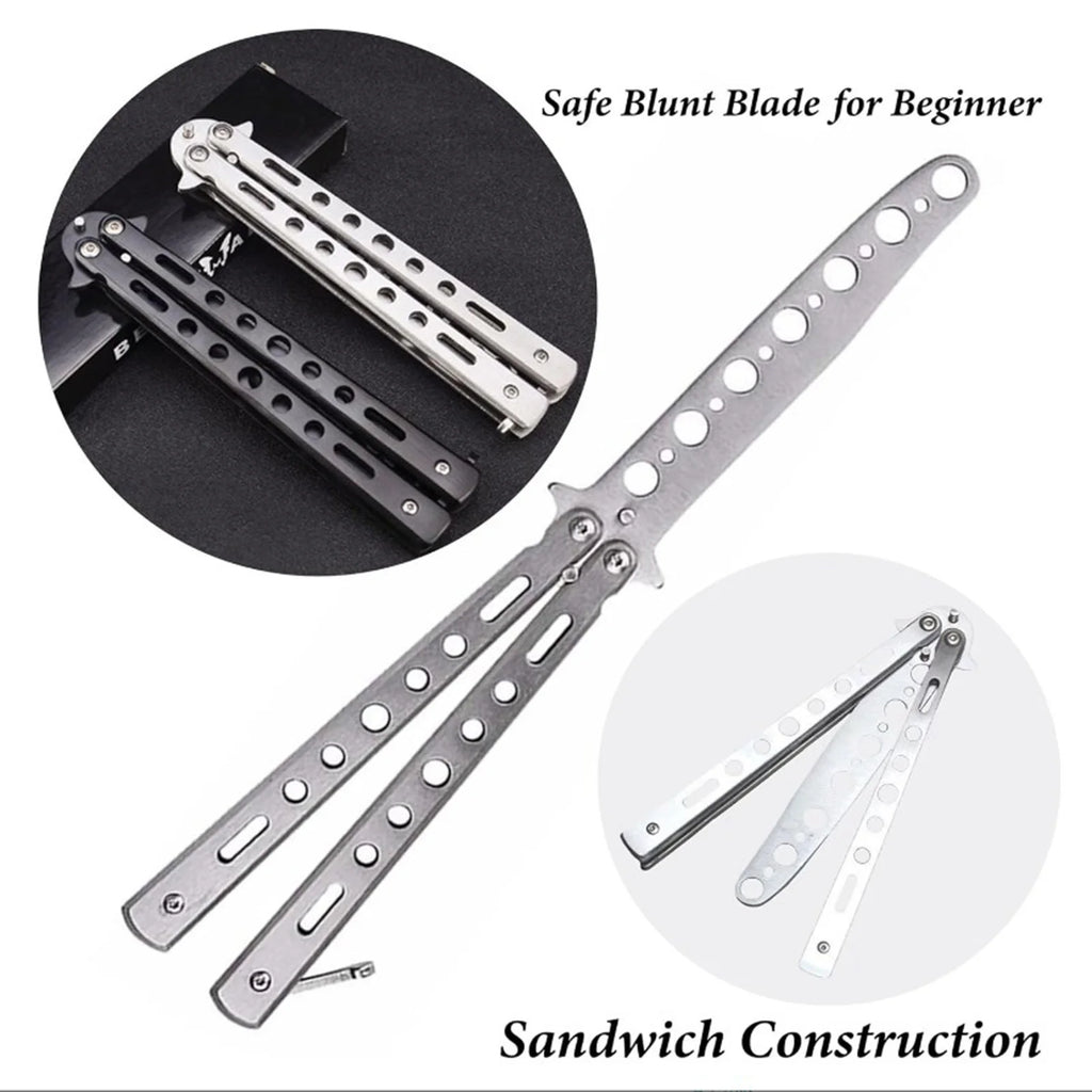 Martial Arts Practice Knife Portable Steel Metal Folding Butterfly Knife for Practicing Flipping Tricks