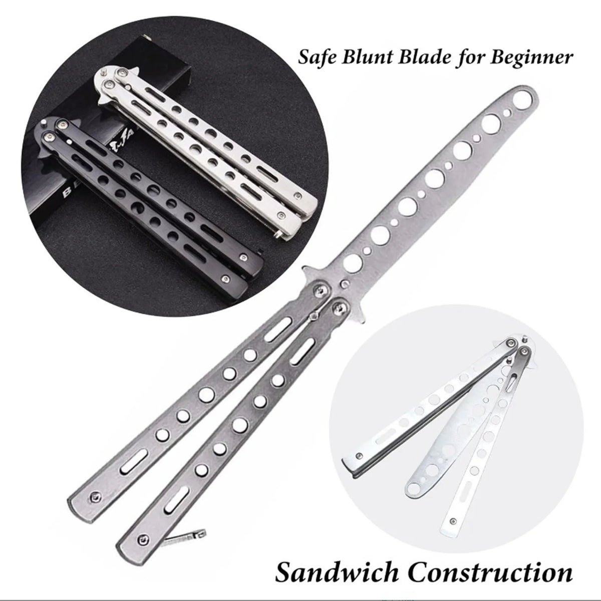 Martial Arts Practice Knife Portable Steel Metal Folding Butterfly Knife for Practicing Flipping Tricks