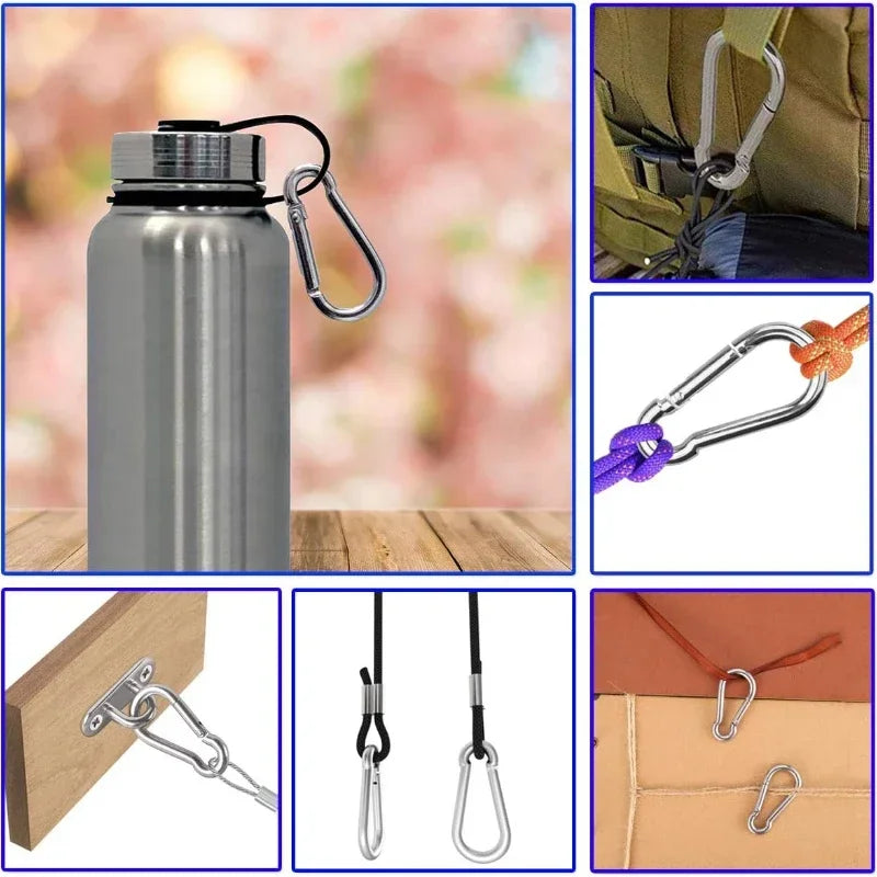 Carabiner Keychain D-ring Buckle Spring Carabiner Snap Hook Clip Keychains Camping Accessories Multifunctional Stainless Steel