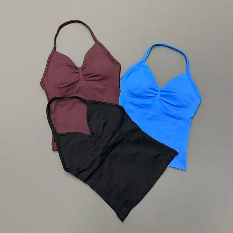 NCOYOE Women Gym Tank Top Sports V Neck Seamless Slim Fit Longline Yoga Top Running Fitness Workout Activewear Top