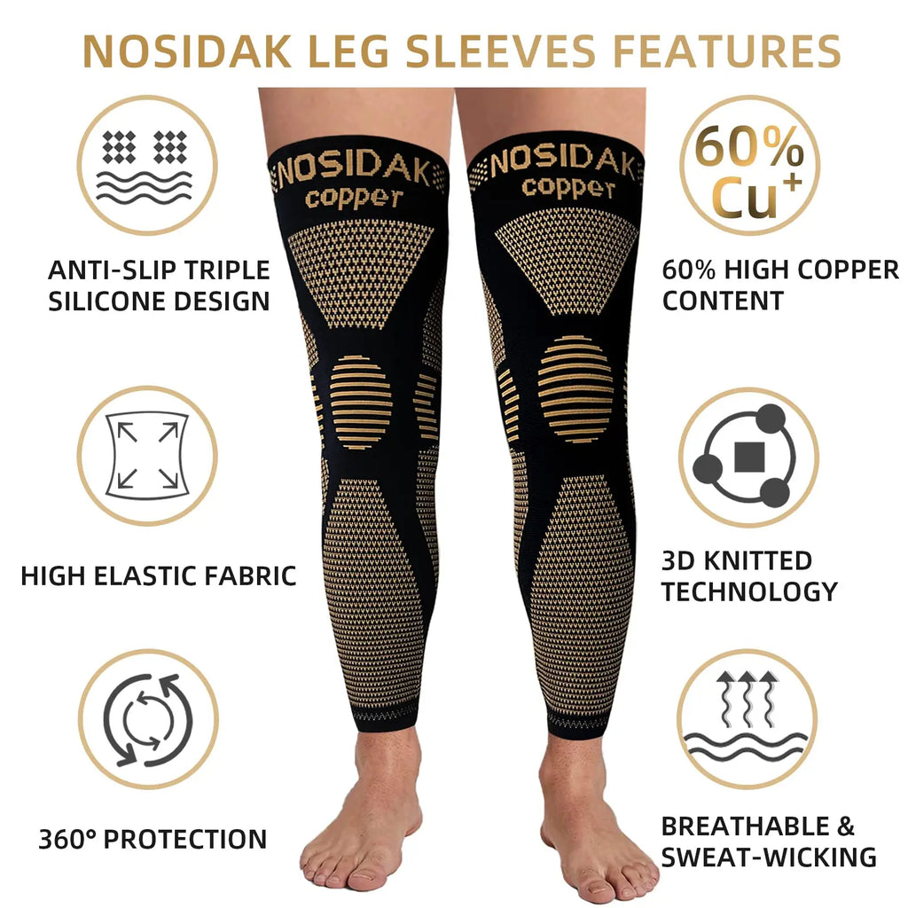 1Pcs Copper Long Knitted Compression Knee Braces - Full Leg Compression Sleeves for Men & Women - Support for Exercise ﻿
