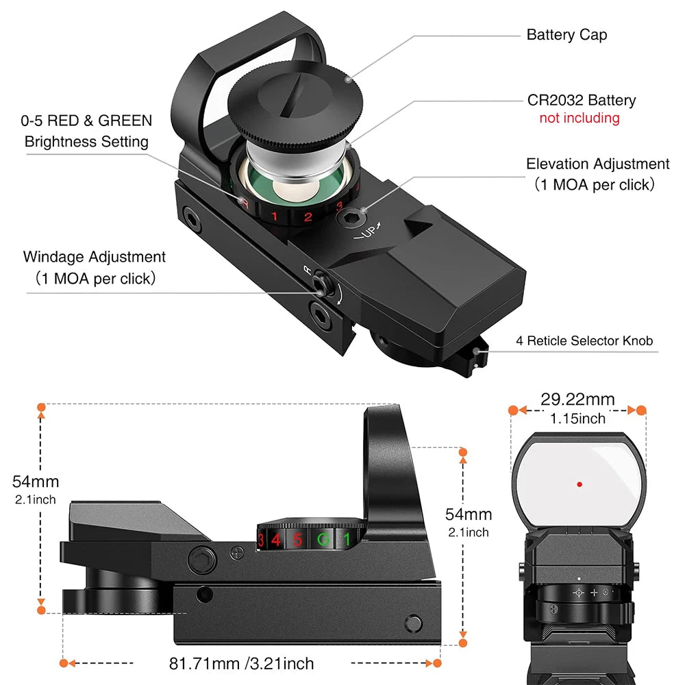 Tactical Red Green Dot Sight Scope Optics scope Red Dot Sight Hunting Optics Reflex Sight with 20mm Rail