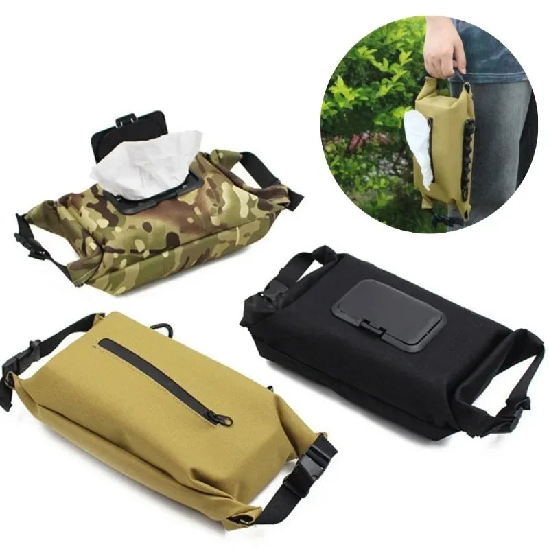 Camouflage wet tissue bag outdoor wet tissue box canvas tissue wet tissue dispenser hanging storage outdoor camping accessories