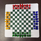 4 Players Chess , Translucent Pieces, 1 pc 35cm/13.78in Chess mat 64pcs Colorful Chess（4 different color 16 PCS per color）