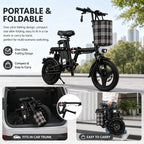 Foldable Electric Bike for Adults 500W 48V 15Ah 14" Tires 8 Shock Absorbers Portable Commuter E-Bicycle Folding Scooter