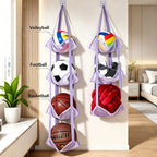 3/4 Tier Hanging Ball Storage Bag with Hooks, Mesh Sports Equipment Organizer for Basketball Football Volleyball, Over Door Wall