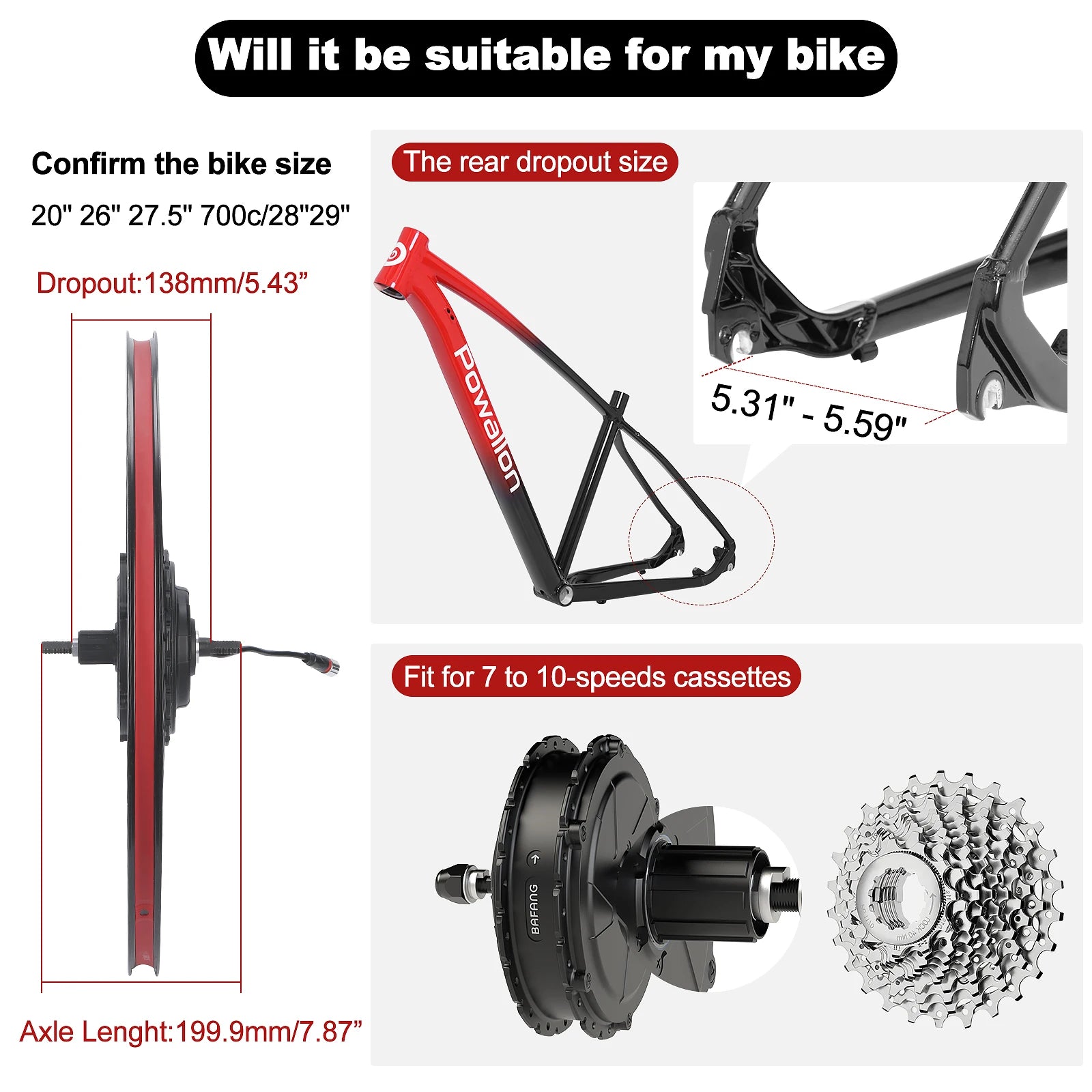BAFANG G0900 750W HUB Rear hub motor modification kit, peak power 1300W；Powerful Brushless Gearless Conversion Kit