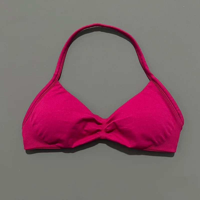 Histello Sports Strappy Bra Women Yoga Tank Bra Seamless High Support Fitness Workout Top Running Exercise Halter Gym Bras