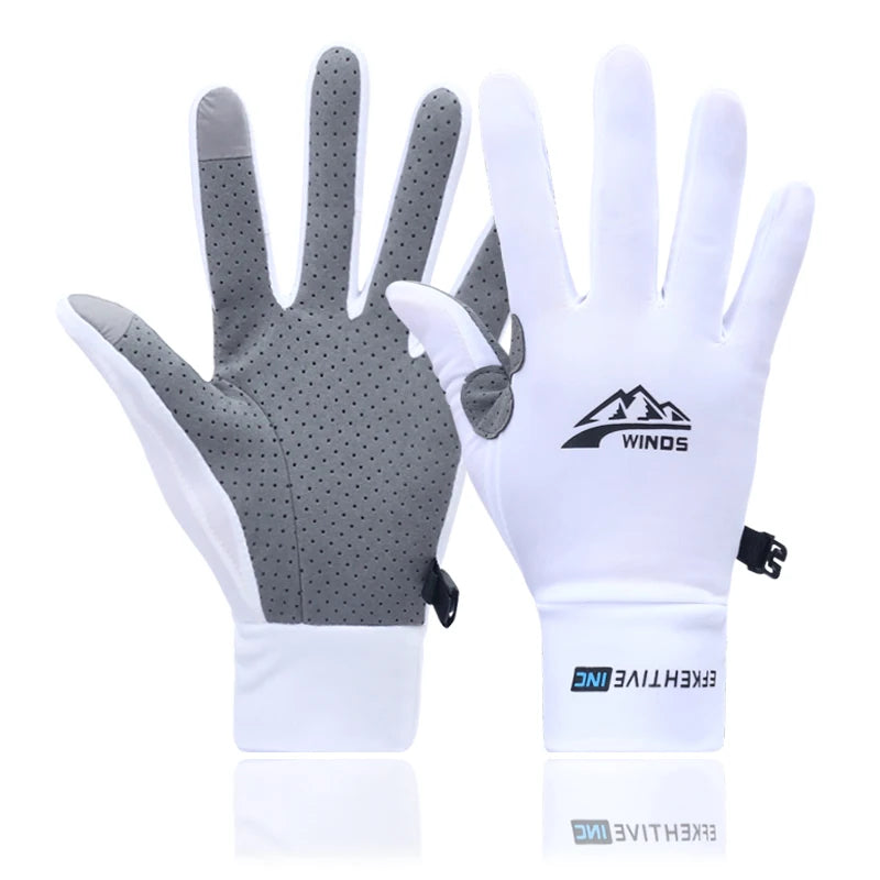 Men's Lightweight Summer Ice Silk Full-Finger Quick-Dry Touchscreen Sports Fishing Sun Protection Driving Cycling Gloves for Wom
