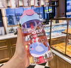 480ML Kids Cartoon Sippy Cup LeakProof Straw Water Bottle Handheld Portable Drinking Vessel for Outdoor Sports Children DailyUse