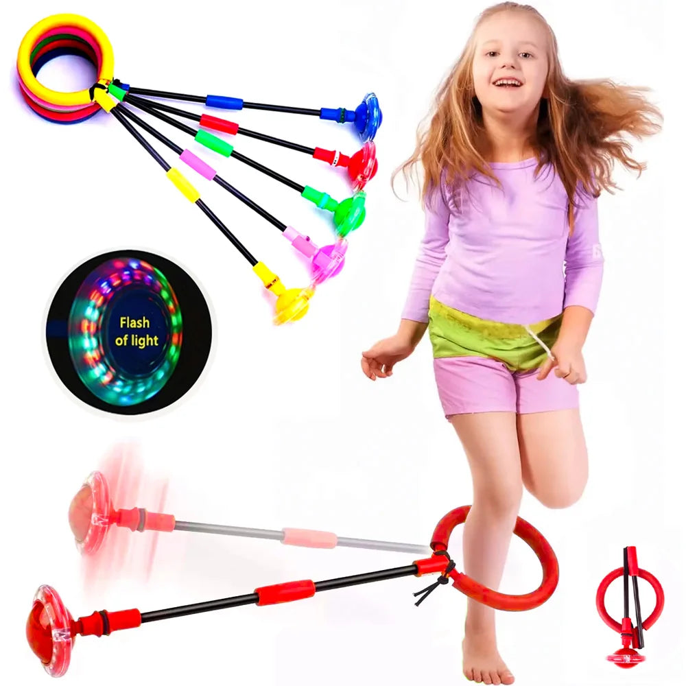 Bounce Ball Elastic Flash Ball Self Luminous Adult Children Rotation Jump Ring Fitness Set Foot Single Leg Swing Ball New Gift