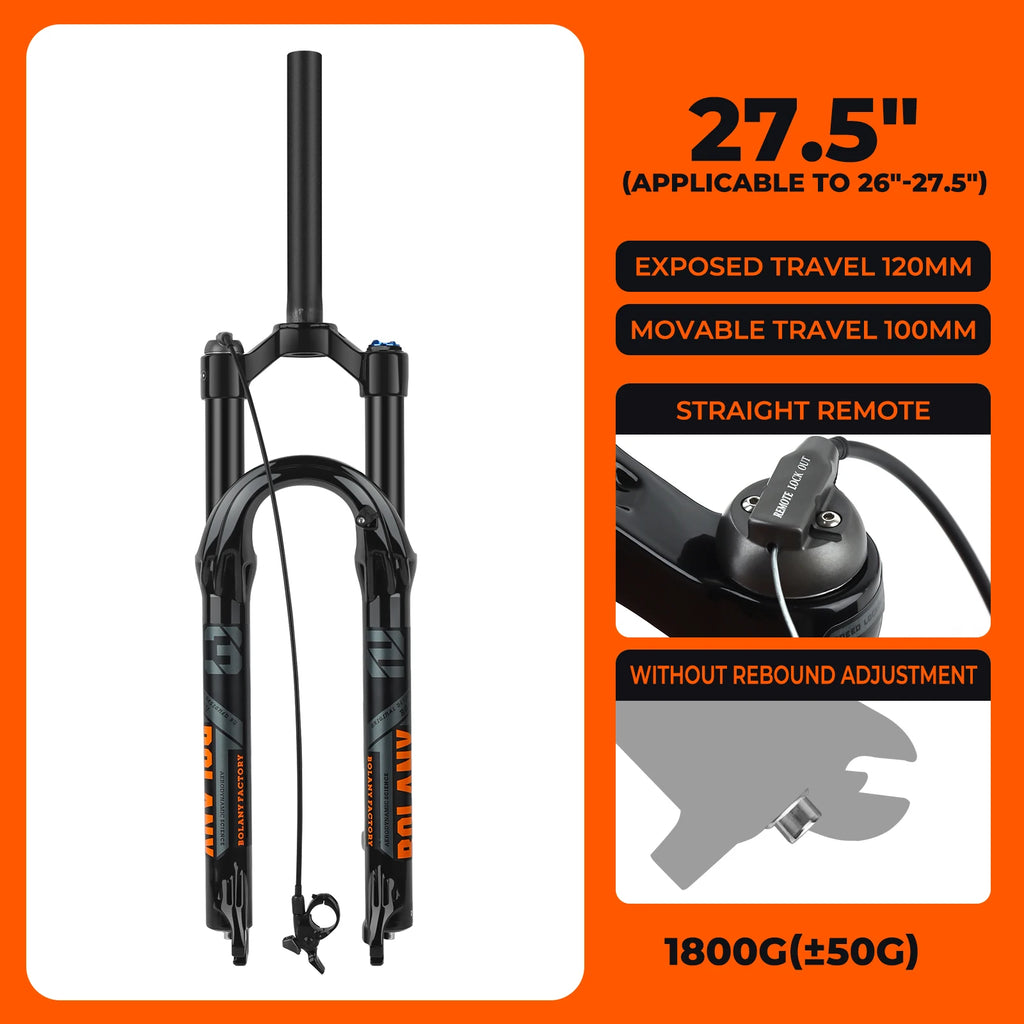 BOLANY Bike Air Fork 27.5/29inch 120mm Travel Oil Air Suspension Lightweight Magnesium Alloy Quick Release Bicycle Fork
