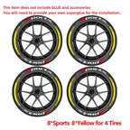 SPORTS Tire Letter Stickers 8PCS for 4 Wheels Universal Rubber Tire Decals Racing JDM Wheel Sidewall Car Accessories DIY