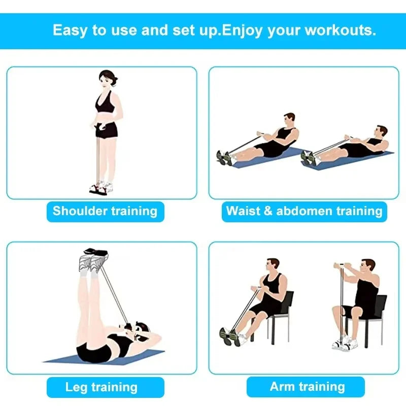 4-Tube Elastic Yoga Pedal Pull Resistance Band, Multifunctional Fitness Pull Rope for Abdomen Waist Arm Muscle Training Equipmen