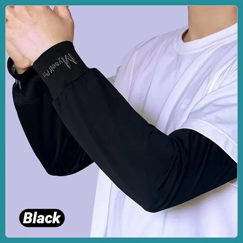 1Pair Mens Ice Arm Sleeves Sunscreen Elastic Driving Gloves Outdoor Uv Protection Cover Lightweight Cool Muff Cooling Breathable